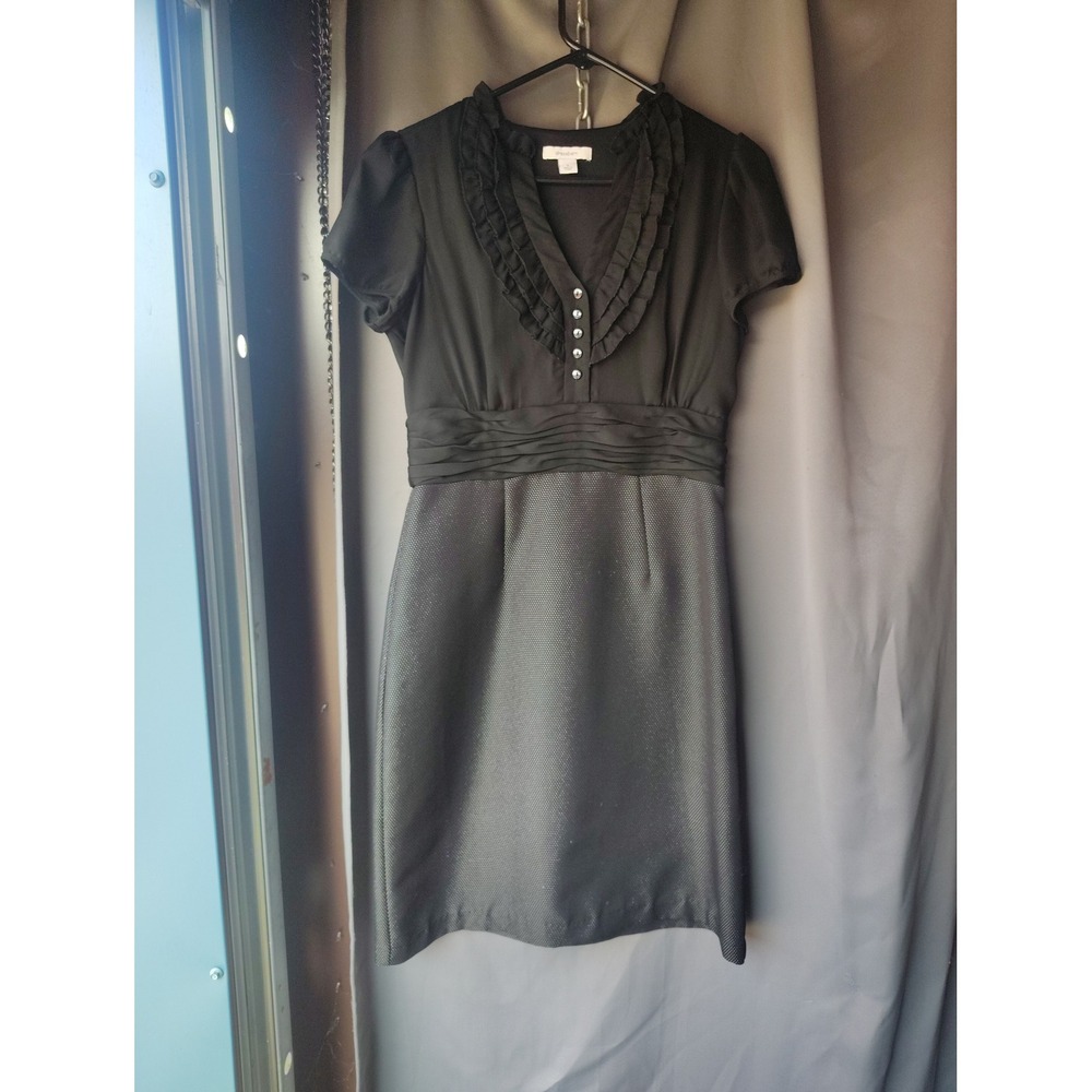 Dressbarn Womens‎ Black Ruffle V-Neck Textured Skirt Sheath Dress Size 8